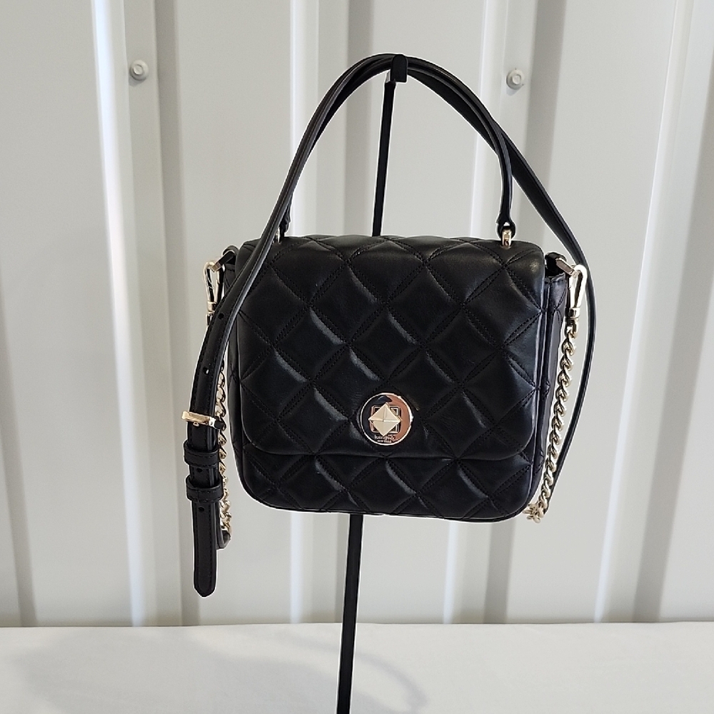 Kate Spade Natalia Square Black Quilted Crossbody Handbag With Handle and Strap - Picture 1 of 11